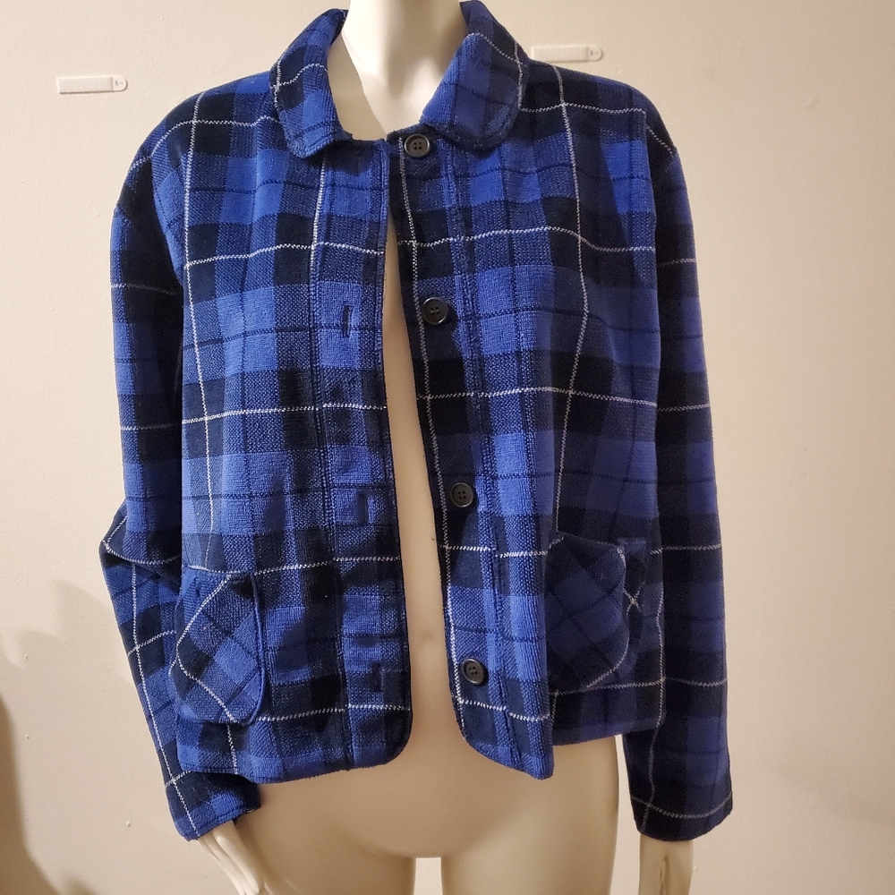 Harris/Wallace Vintage Blue Plaid Boxy Jacket